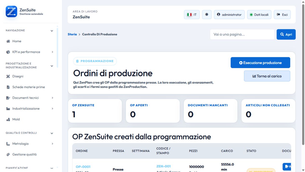 ZenSuite: ordini di produzione